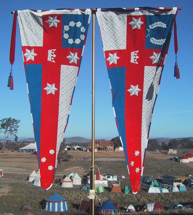 Kingdom Standards Displayed outdoors in a Royal Encampment at Rowany Festival